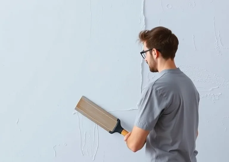 Application d'un enduit décoratif à la lisseuse sur un mur