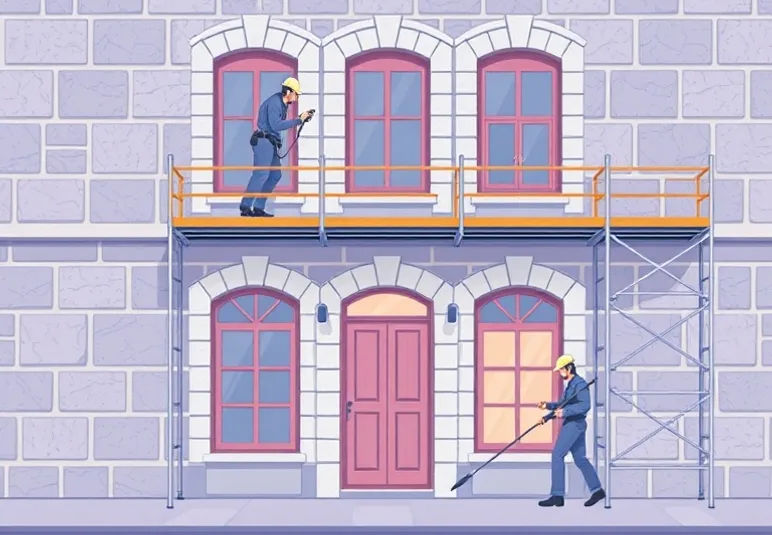 Ravalement de façade en pierre, nettoyage et application d'enduit